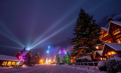 Starlit sky mirrors the twinkling lights of a majestic Christmas tree