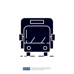 A simple graphic illustration of a bus facing forward, emphasizing its design and structure.