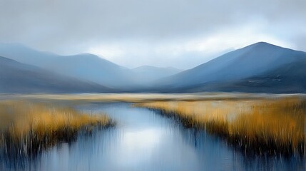 Serene Abstract Landscape with Flowing Lines and Soft Colors