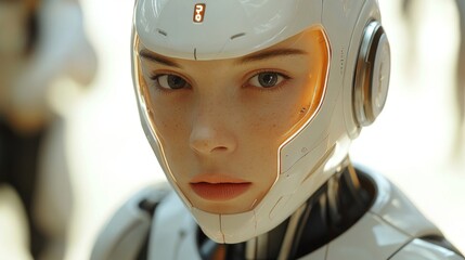 Fototapeta premium Portrait of a futuristic woman with cybernetic facial features