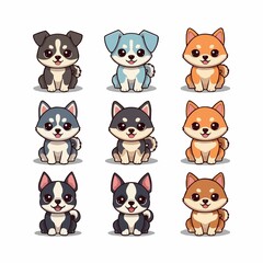 Fototapeta premium Dogs collection. Vector illustration of funny cartoon dogs in trendy flat style. Isolated on white. JPEG version.