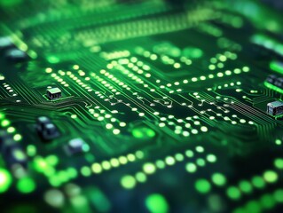 A close up of a green electronic circuit board