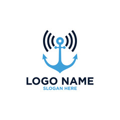 Simple Modern Wi-fi Anchor Logo. Anchor map wifi logo design