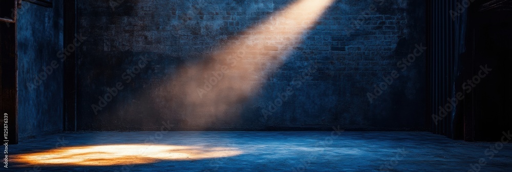 Poster in a dark room, a beam of light hits the floor, creating an atmosphere of solitude and sparking crea