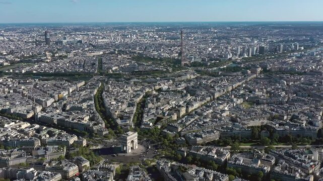 PARIS, FRANCE - OCTOBER 3, 2024: Aerial view showcasing the stunning architecture and landmarks of Paris with the iconic Eiffel Tower in sight