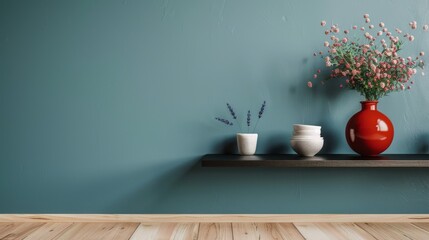 A stylish space with a dark taupe wall, light hickory floors