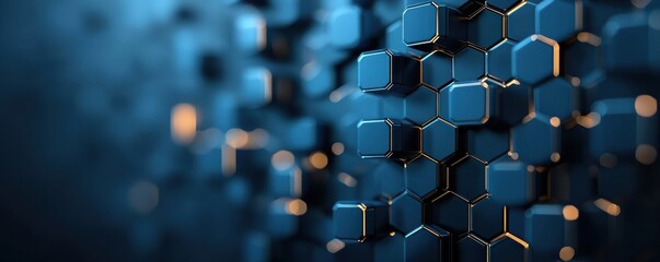 Obraz premium High-tech digital space dynamic blue hexagon network visualization