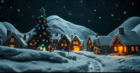 Snowy Winter Cottage in a Forest Landscape
