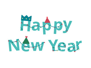 Happy new year card with fun party element in blue background. Good for greeting card banner. Joy colourful festive celebrate 
