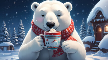 Cute Cartoon Polar Bear Snowman Christmas Illustration