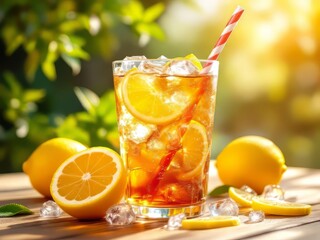 A summery, cool, lemony iced tea, ideal with a straw!