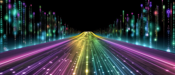Fototapeta premium Rainbow Road of Data, Futuristic Highway of Information