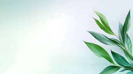 Fototapeta premium Nature-inspired green gradient background with leaves digital design calm environment aesthetic viewpoint clean concept