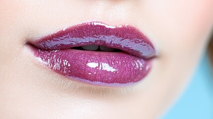 Close up Sparkling Purple Lip Gloss  Shimmery Makeup  Beauty Shot