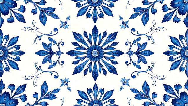 Delft blue dutch seamless pattern Floral blue seamless pattern Vintage dutch tile decor