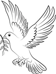 Dove of peace flying with green olive branch
