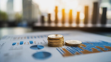 Abstract business Financial charts show a significant increase in profits in the stock market.This is driven by higher interest rates and continued growth. In the innovation world network of financial