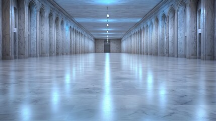 Grand Marble Hallway  Interior Architecture  Modern Design  Empty Space  Polished Floor  C