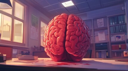 Modern Digital Art of Brain on Desk in Office Setup