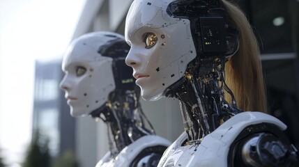 Fototapeta premium Closeup of humanoid robots working in a modern environment