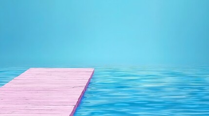 Obraz premium Serene Pink Wooden Dock on Calm Ocean Water at Sunset