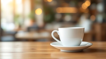 White coffee to go cup on wooden table, mockup, Generative AI