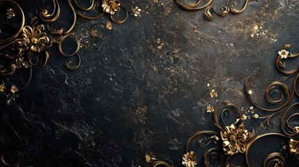 Luxurious dark wallpaper with golden Arabian accents, delicate patterns, elegant and modern style