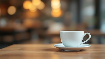 Obraz premium White coffee to go cup on wooden table, mockup, Generative AI