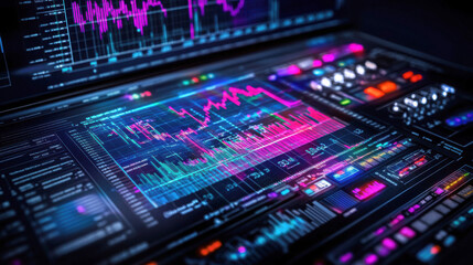 Obraz premium A detailed dashboard with vibrant graphs and analytics data.