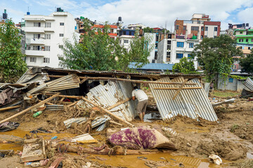 after flooding of the Nakhu River in Lalitpur, Nepal.