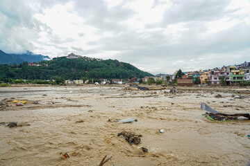 after flooding of the Nakhu River in Lalitpur, Nepal.