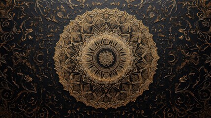 Dark luxurious wallpaper with golden Arabian details, intricate patterns, sophisticated minimalism