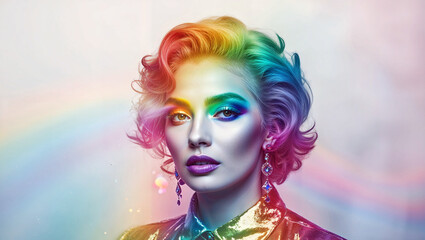 Abstract rainbow gradient design overlay with luminous hues and seamless color blending. Generative AI