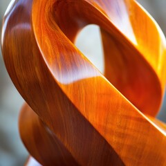 abstract wooden sculpture with smooth curves and reflections