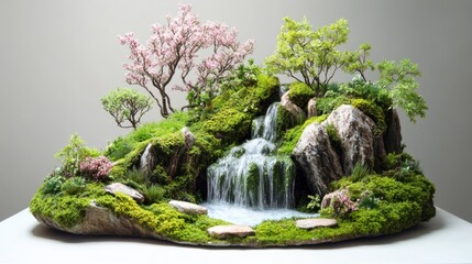 Miniature Zen Waterfall Landscape: A Serene Bonsai Oasis