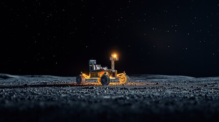 A lunar rover explores the moon's surface under a starry sky, showcasing advanced technology and the mysteries of space exploration.