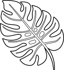 Tropical monstera leaf coloring outline vector