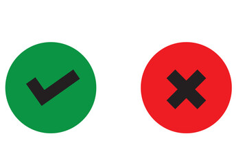 Obraz premium Checkmark icons tick and cross sign green check mark and red x cross on white background. Circle shape yes correct and no wrong button vector illustration graphic