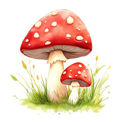 Enchanted Watercolor Mushrooms in Lush Grass