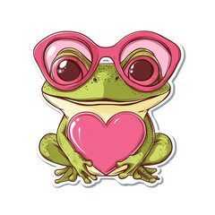 Fototapeta premium Adorable Frog with Heart and Glasses: A Cute Valentine's Day Illustration