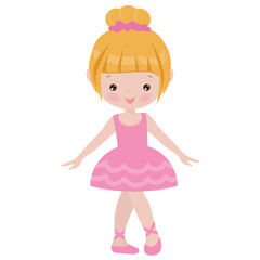 Cute little ballerina girl  vector cartoon flat style illustration