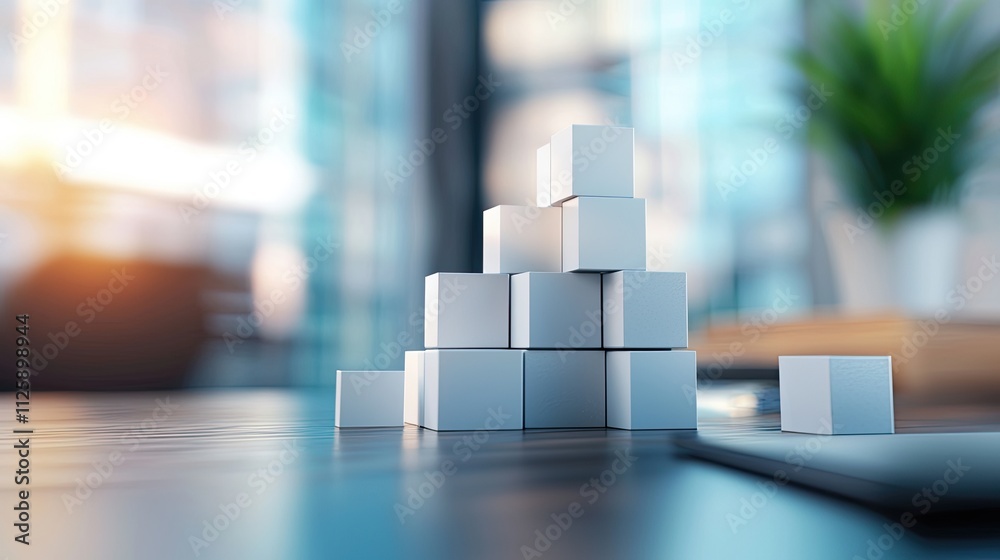 Aufkleber The image illustrates the conceptual framework of business strategy and planning, displaying blocks that signify goal setting and development in a structured and organize