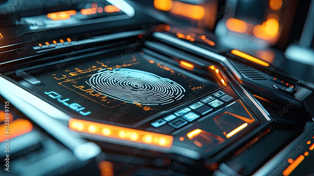 Aufkleber the image illustrates a biometric fingerprint scanner, showcasing futuristic technology designed for