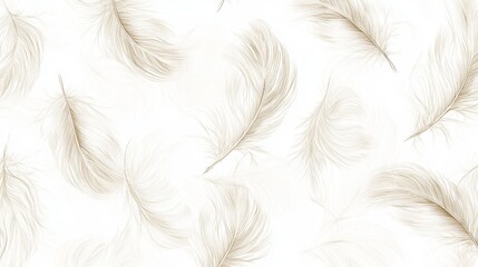 Fototapeta premium 3.A seamless pattern of delicate, hand-drawn feathers on a plain white background, with each feather sketched in a loose, natural style, creating a soft and textured look; the fine, wispy lines