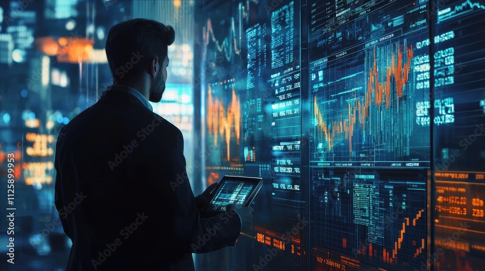 Aufkleber The image captures a businessman analyzing a forex trading graph, representing the interplay of business technology, investment strategies, and digital assets in 2021.