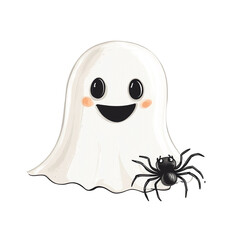 Fototapeta premium Adorable Halloween Ghost and Spider Illustration