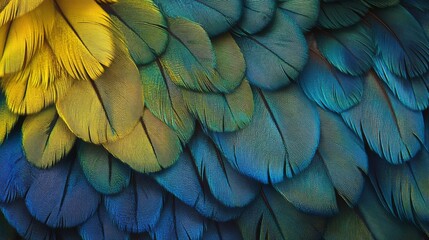 Fototapeta premium 6.Lovebird-inspired feather patterns in vibrant colors on a bright background, with distinctive elongated tail feathers of the lovebird, adding bold lines and textures; colors of the feathers range