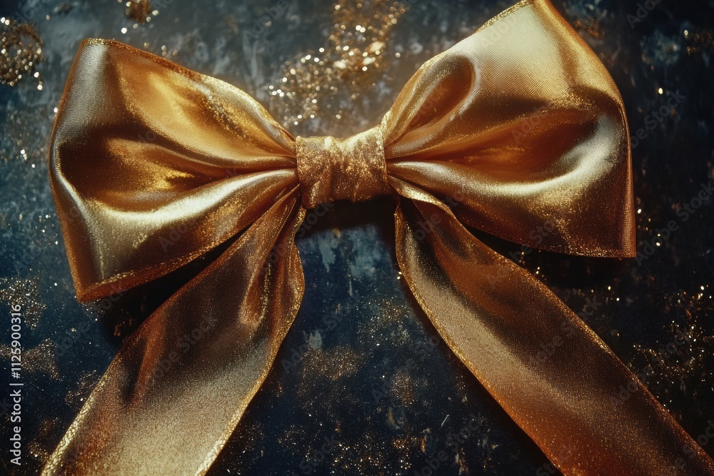 Aufkleber A golden ribbon is beautifully tied in a bow on a glittering surface, creating a festive atmosphere perfect for New Year celebrations. Generative AI
