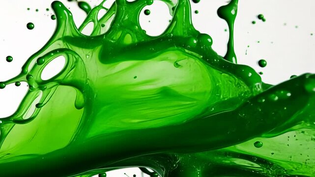 Vivid green paint splash on white background, dynamic abstract art. Creativity and color concept