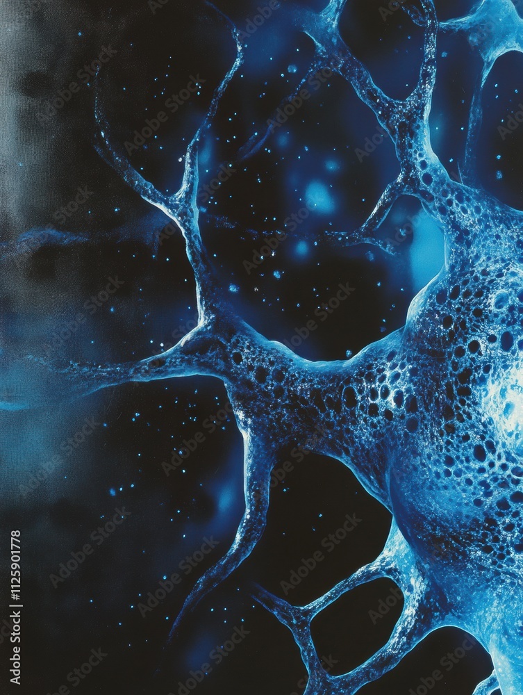 Poster a close-up view showcases glowing blue neural pathways within the brain, highlighting complex struct